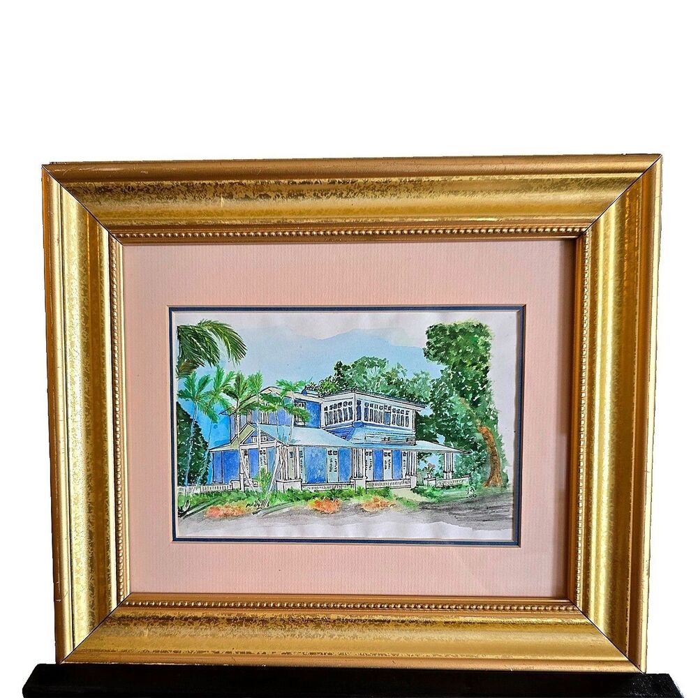 VTG Key West Art "Nine One Five" Restaurant Watercolor Signed YAV 1996 Framed FL